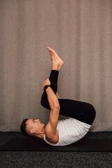 Obraz premium Sports at home, quarantine Healthy lifestyle, fitness, Pilates