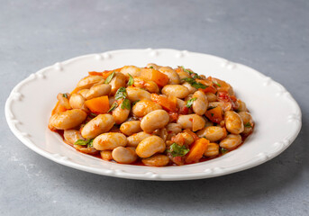 Traditional delicious Turkish food; Kidney beans with olive oil, Red kidney bean stew, Turkish name; Barbunya pilaki