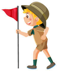 Scout boy cartoon character holding flag