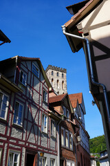 Fototapeta na wymiar Historical city of Hann. Münden with a view of old half-timbered houses. 
