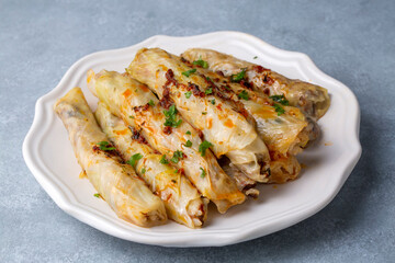 Lahana Sarma - Lahana sarmasi, Turkish traditional food,a boiled cabbage leaf that is formed into a roll with a stuffing of rice