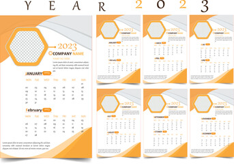 Photo Poster Style Monthly Wall Calendar 2023, Stylish and elegant looking. Week starts on Sunday, Desktop planner corporate, office or home calendar. Editable 12 months pages set