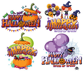 Set of happy halloween font logos