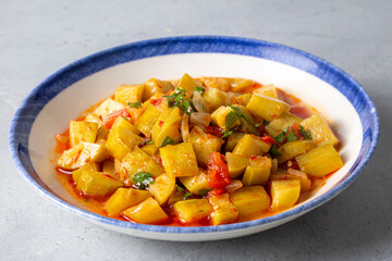 Traditional delicious Turkish food; Roasted Zucchini with Olive Oil. Turkish name; kabak cintmesi
