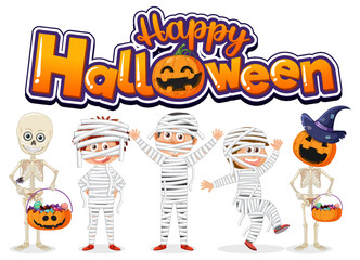 Happy Halloween Text Logo With Cartoon Character