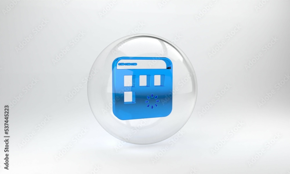 Poster blue loading a data window with a progress bar icon isolated on grey background. glass circle button