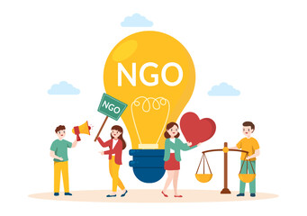 Fototapeta premium NGO or Non-Governmental Organization to Serve Specific Social and Political Needs in Template Hand Drawn Cartoon Flat Illustration