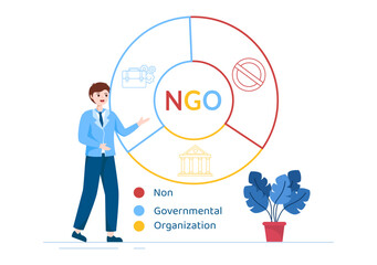 NGO or Non-Governmental Organization to Serve Specific Social and Political Needs in Template Hand Drawn Cartoon Flat Illustration - obrazy, fototapety, plakaty