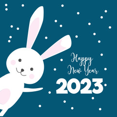 cute postcard with a rabbit 2023. congratulations.A set of cute postcards with hand-drawn animals and Christmas greetings. 