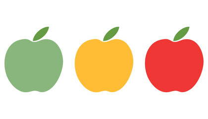 A set of colorful apples in a flat style. Apple icon on a white background.