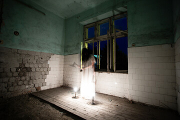 Scary ghost killer woman in haunted house