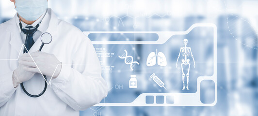 Doctor man write a history of DNA graph and biochemical research scientist working with a microscope, human DNA detection graph, Checking for abnormalities in the body, science and experiment concept