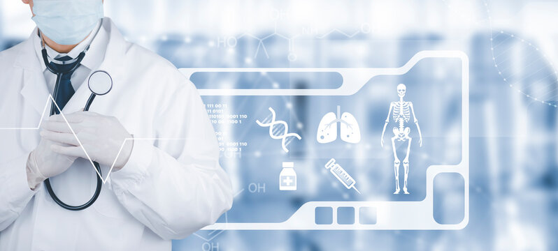 Doctor man write a history of DNA graph and biochemical research scientist working with a microscope, human DNA detection graph, Checking for abnormalities in the body, science and experiment concept