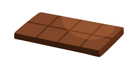 Dark bitter chocolate bar. Sweet cocoa and sugar product. Bittersweet choco piece. Confectionery, dessert from cacao. Flat graphic vector illustration isolated on white background