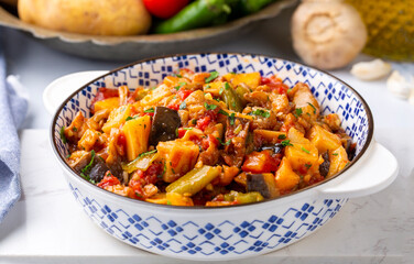 Traditional Turkish food; eggplant meze (Turkish name; saksuka)