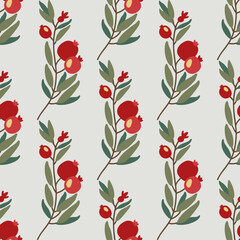 Pattern with branch granate fruit. Pomegranate