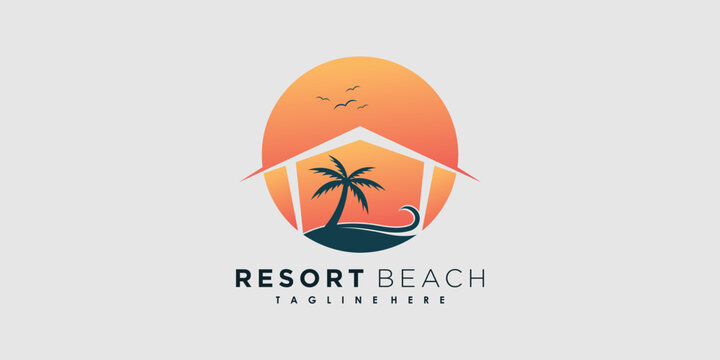 resort beach logo design vector with icon palm creative concept