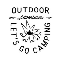 banner with camping theme text and bonfire image