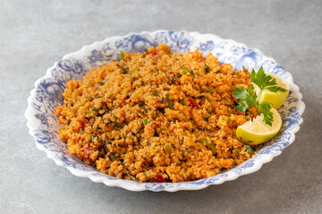 Traditional delicious Turkish foods: bulgur salad (kisir)