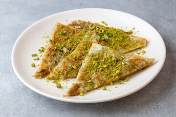 Delicious Turkish Traditional Dessert Katmer From Gaziantep - green pistachio