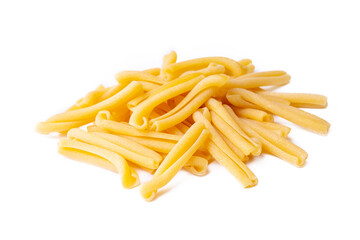 Classic casarecce pasta isolated on a white background