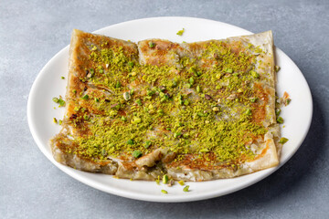 Delicious Turkish Traditional Dessert Katmer From Gaziantep - green pistachio