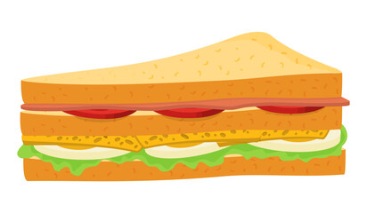 Sandwich.Sandwich with sausage, cheese salad and tomatoes.Vector illustration isolated on a white background.