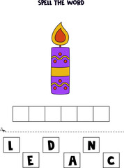 Spelling game for preschool kids. Purple candle.