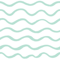 Abstract seamless pattern with hand drawn wavy blue lines, stripes, minimalistic design