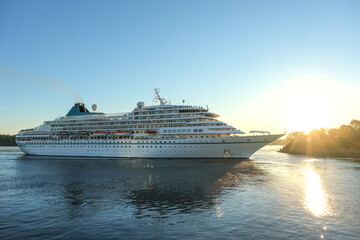 Phoenix cruiseship or cruise ship liner Amera arrival to port Montreal, Canada on sunny day on St....