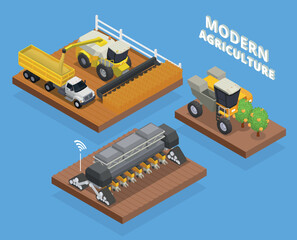 Agricultural Vehicles Isometric Composition
