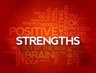 STRENGTHS word cloud collage, business concept background