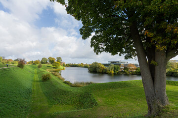 The moat around the Kastellet fortress in Copenhagen, Denmark