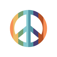 Flat vector hippy boho illustration. Hand drawn retro groovy pacific, peace symbol