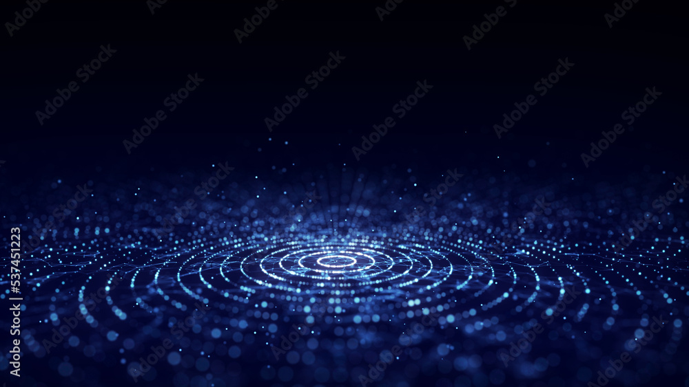 Poster futuristic of circular flow of particles. digital cyberspace. network connections structure. 3d rend