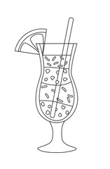 Summer cocktail with straw coloring book. Outline, vector