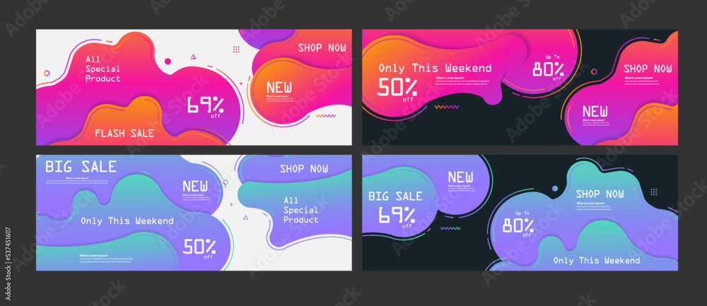 Aufkleber set of vector banners abstract modern geometric graphic element with dynamical colored forms and lin