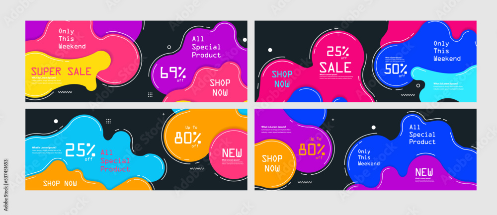 Aufkleber set of vector banners abstract modern geometric graphic element with dynamical colored forms and lin