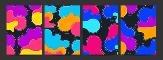 Set of vector brochures A4 size abstract modern geometric graphic element with dynamical colored forms and line with flowing liquid shapes