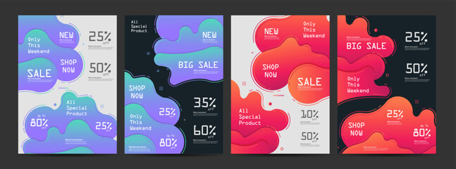 Set of vector brochures A4 size abstract modern geometric graphic element with dynamical colored forms and line with flowing liquid shapes