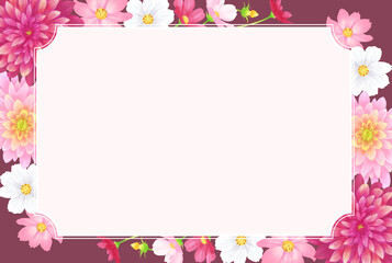 濃い色の背景と秋の花フレーム（ダリヤ、菊、コスモス）