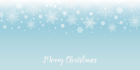 Christmas snow. Falling snowflakes on a blue background. Snowfall. Vector illustration.