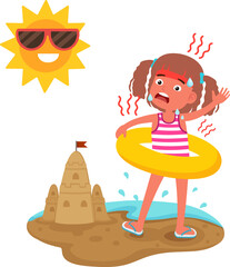 cute girl got sunburn in very hot summer day