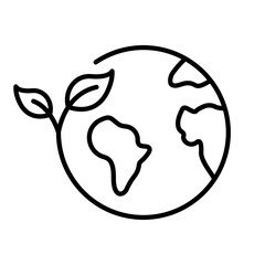 Ecology Planet and Leaf Line Icon. Earth Nature Care Concept. Eco Global with Plant Pictogram. Green World Outline Icon. Environmental Conservation. Editable Stroke. Isolated Vector Illustration