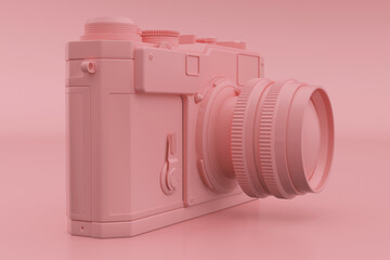 pink film camera. 3D illustration of a camera on a pink background.