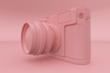 pink film camera. 3D illustration of a camera on a pink background.