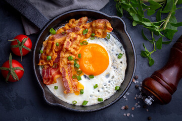 Fried eggs with bacon. Bacon and egg as English breakfast.