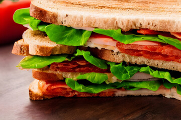 blt sandwich; a tasty breakfast, lunch, or snack; with meat and vegetables