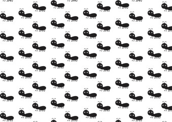 Ant monochromic pattern vector illustration. Black little ants on light background