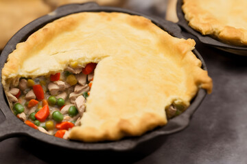 picture of chicken pot pie, a home cooked meal, savory and healthy food